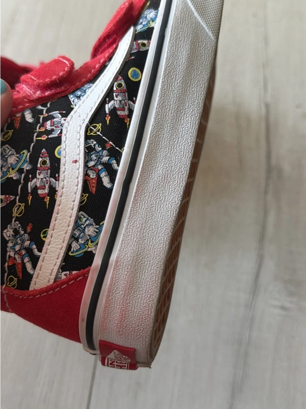 Vans Kids Red Suede & Patterned Canvas Velcro Sneakers 1.5